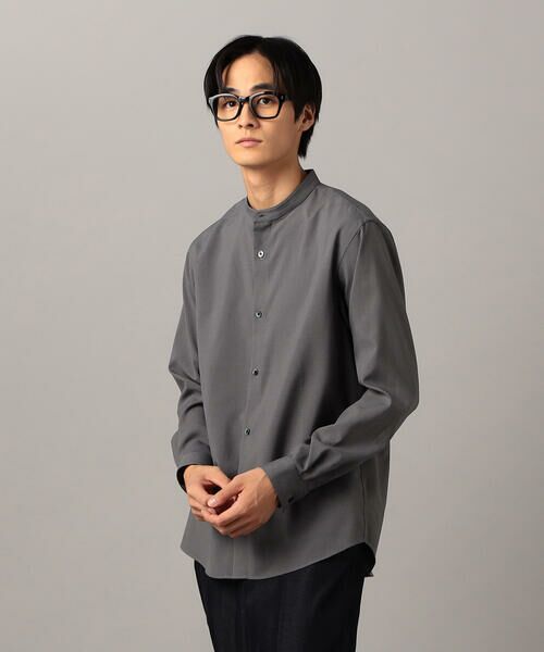 COMME CA MEN / コムサ・メン シャツ・ブラウス | ウールライク ノンアイロン ドライトロ バンドカラーシャツ(グレー)