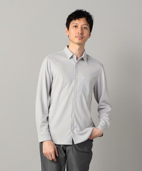 COMME CA MEN/コムサ・メン 和歌山編み 千鳥柄ジャージー キーボードシャツ ライトグレー M COMME CA MEN/コムサ・メン 和歌山編み 千鳥柄ジャージー キーボードシャツ ライトグレー M