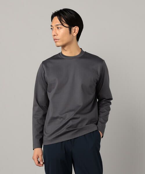 COMME CA MEN/コムサ・メン シルキーポンチ長袖ジャケTシャツ チャコールグレー M COMME CA MEN/コムサ・メン シルキーポンチ長袖ジャケTシャツ チャコールグレー M