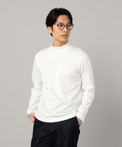 COMME CA MEN/コムサ・メン シルキーポンチ モックネック長袖Tシャツ ホワイト L COMME CA MEN/コムサ・メン シルキーポンチ モックネック長袖Tシャツ ホワイト L