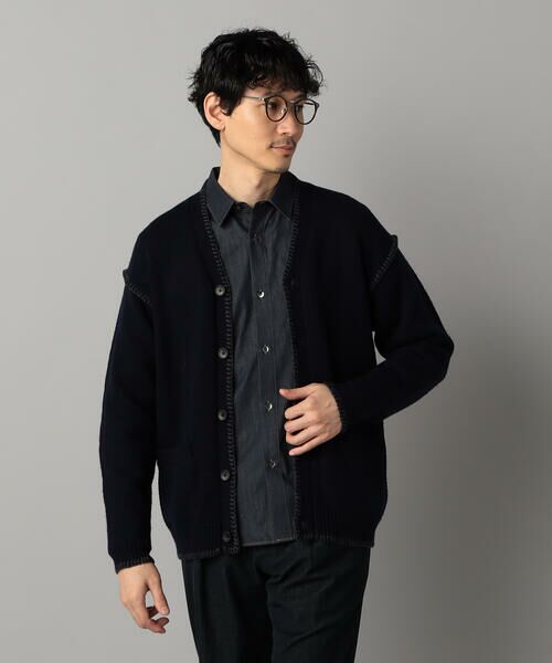 COMME CA MEN / コムサ・メン カーディガン・ボレロ | ブランケットステッチ カーディガン(ネイビー)