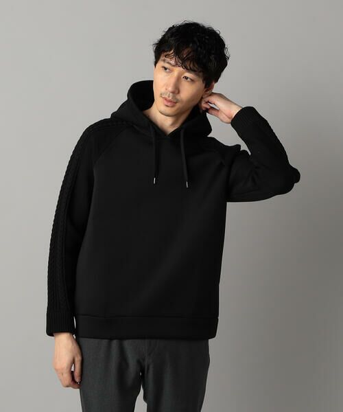 COMME CA MEN / コムサ・メン パーカー | ニットコンビ プルオーバーパーカ(ブラック)
