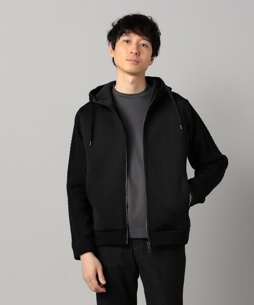 COMME CA MEN / コムサ・メン パーカー | ニットコンビ ジップアップパーカ(ブラック)