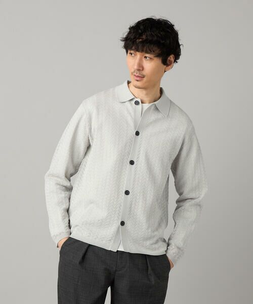 COMME CA MEN / コムサ・メン カーディガン・ボレロ | 透かし編み ポロカーディガン(ライトグレー)