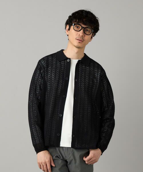 COMME CA MEN / コムサ・メン カーディガン・ボレロ | 透かし編み ポロカーディガン(ブラック)