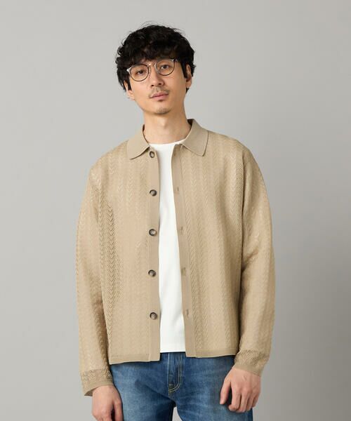 COMME CA MEN / コムサ・メン カーディガン・ボレロ | 透かし編み ポロカーディガン(ベージュ)