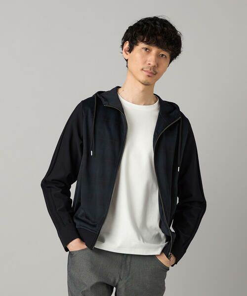 COMME CA MEN / コムサ・メン パーカー | IL PRINCIPE ジャージー×ケーブルコンビ パーカ（ブラック）