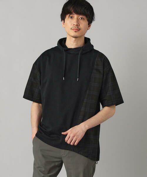 COMME CA MEN / コムサ・メン パーカー | チェック柄切り替え フーディー（ブラック）