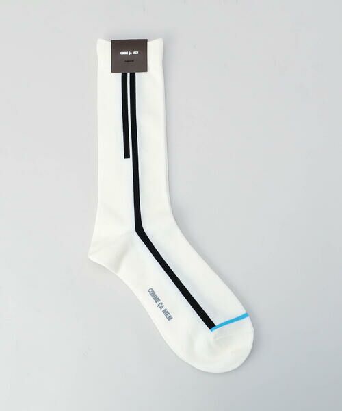 COMME CA MEN / コムサ・メン ソックス | ライン柄 クルーソックス（アイボリー）