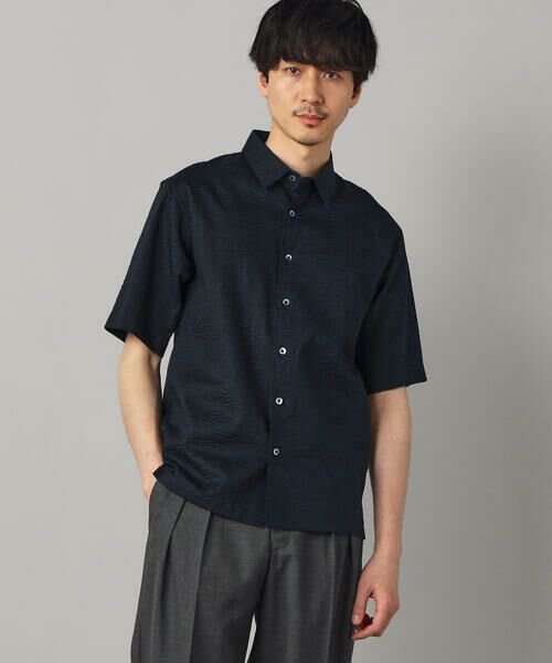 COMME CA MEN / コムサ・メン シャツ・ブラウス | コットンウエーブ 半袖レギュラーカラーシャツ（ネイビー）