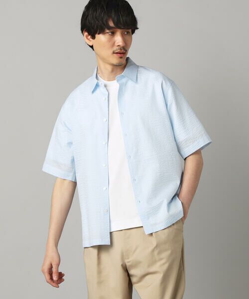COMME CA MEN / コムサ・メン シャツ・ブラウス | コットンウエーブ 半袖レギュラーカラーシャツ（サックス）
