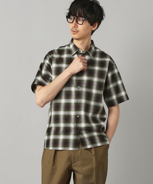 COMME CA MEN / コムサ・メン シャツ・ブラウス | オンブレチェック 半袖レギュラーカラーシャツ（ダークブラウン系）