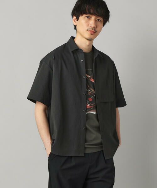 COMME CA MEN / コムサ・メン シャツ・ブラウス | ドビーワッフル 半袖シャツ（チャコールグレー）