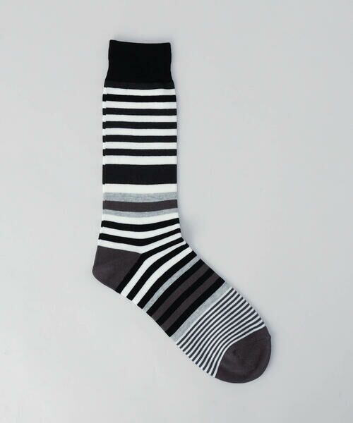 COMME CA MEN / コムサ・メン ソックス | マルチカラーボーダー クルーソックス（ブラック）