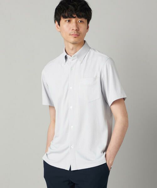 COMME CA MEN / コムサ・メン シャツ・ブラウス | 市松ジャカードジャージー 半袖ドレスシャツ（ライトグレー）