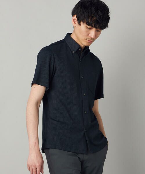 COMME CA MEN / コムサ・メン シャツ・ブラウス | 市松ジャカードジャージー 半袖ドレスシャツ（ネイビー）