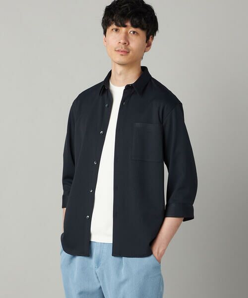 COMME CA MEN / コムサ・メン シャツ・ブラウス | 千鳥ジャージー 七分袖カジュアルシャツ（ネイビー）