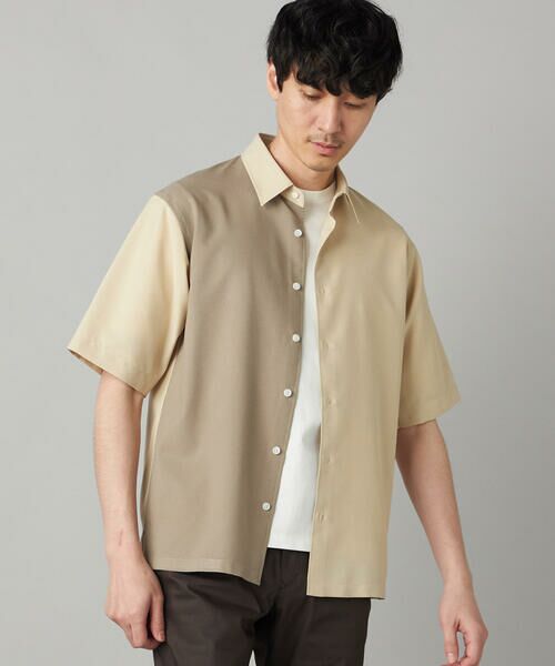 COMME CA MEN / コムサ・メン シャツ・ブラウス | Reflax(R)リネンライク カラーブロッキング 半袖シャツ（ベージュ）