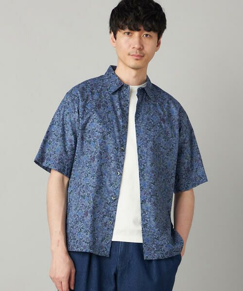 COMME CA MEN / コムサ・メン シャツ・ブラウス | かすれ花柄プリント 半袖シャツ（ネイビー）