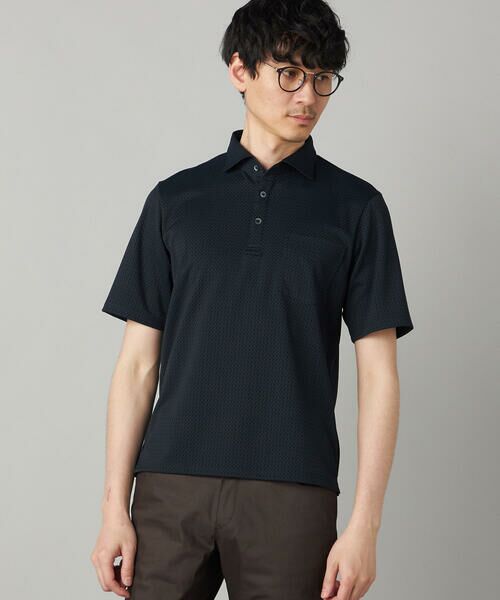COMME CA MEN / コムサ・メン ポロシャツ | 【抗菌防臭加工】市松ジャカードジャージー ポロシャツ（ネイビー）