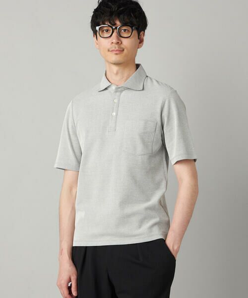 COMME CA MEN / コムサ・メン ポロシャツ | 衿裏チェック使い カッタウェイポロシャツ(ライトグレー)