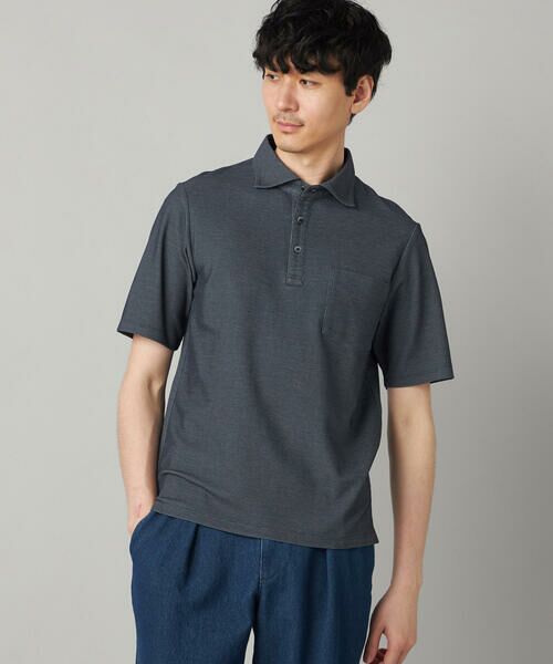 COMME CA MEN / コムサ・メン ポロシャツ | 衿裏チェック使い カッタウェイポロシャツ(ネイビー)