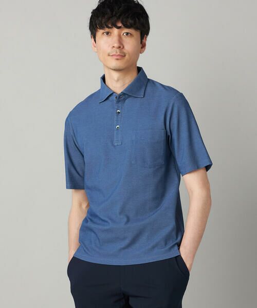 COMME CA MEN / コムサ・メン ポロシャツ | 衿裏チェック使い カッタウェイポロシャツ(ブルー)