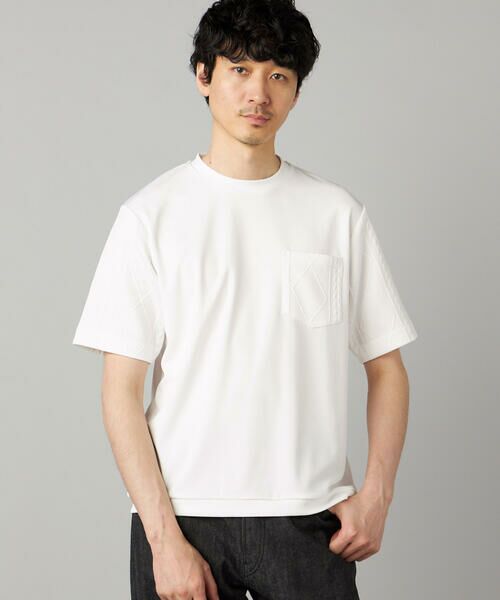 COMME CA MEN / コムサ・メン Tシャツ | ダイヤ柄コンビ Tシャツ(ホワイト)