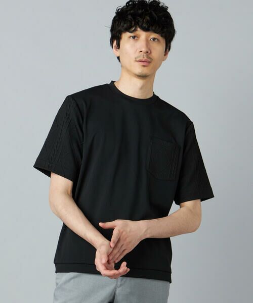 COMME CA MEN / コムサ・メン Tシャツ | ダイヤ柄コンビ Tシャツ(ブラック)