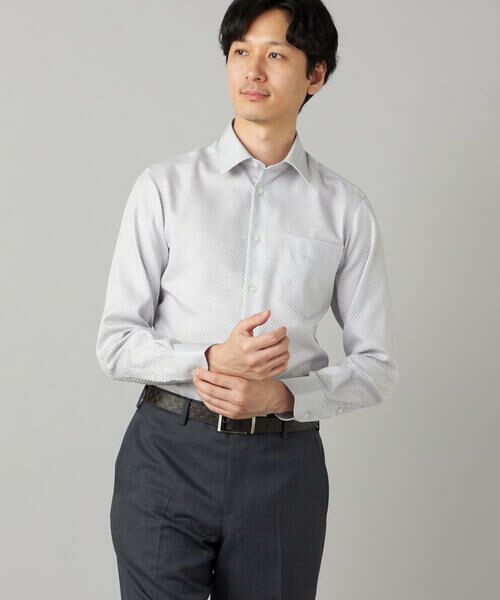COMME CA MEN / コムサ・メン シャツ・ブラウス | 【超形態安定】【市松柄】ジャカード レギュラーカラーシャツ(03:ライトグレー)