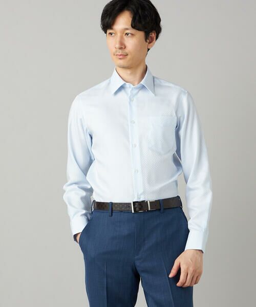 COMME CA MEN / コムサ・メン シャツ・ブラウス | 【超形態安定】【市松柄】ジャカード レギュラーカラーシャツ(23:サックスブルー)