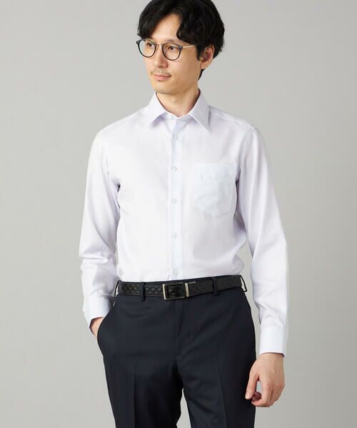 COMME CA MEN / コムサ・メン シャツ・ブラウス | 【超形態安定】【市松柄】ジャカード レギュラーカラーシャツ(25:ライラック)
