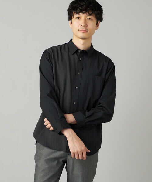 COMME CA MEN / コムサ・メン シャツ・ブラウス | 無地×千鳥ブロッキング レギュラーカラーシャツ（05:ブラック）