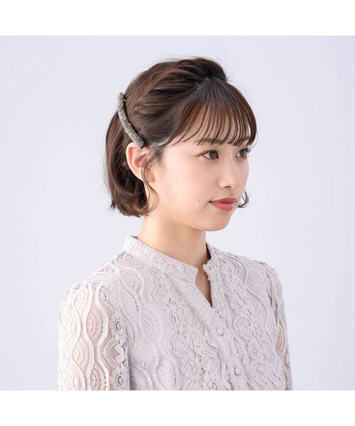 Complex Bizマスクフック付きバレッタ Web限定】ラインドストーン マスクフックスリムバレッタ