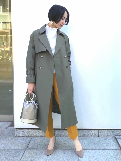 オリーブ×白×イエローの春を意識したカラーで全体的にキレイめにコーディネートしました。 コートはオーバーサイズの為普段のサイズよりワンサイズ下の36サイズを着用しています。

165～169cm