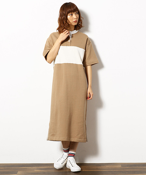 【パープル＆イエロー】１枚でサマになるラガーシャツワンピース。 おうち時間に最適なアイテム。