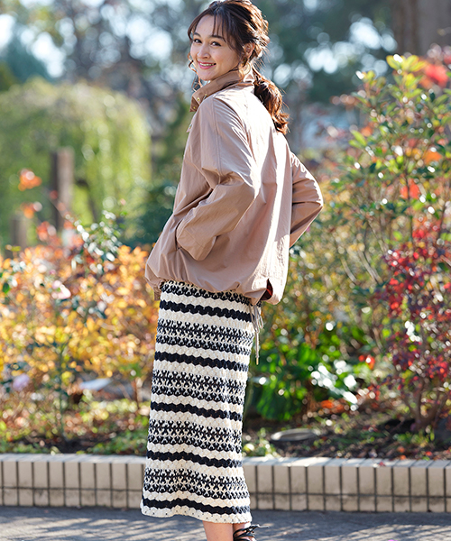 春先に活躍するアウター！スポーティなブルゾンスタイル。レーススカートを合わせて、女らしく着こなして。
◆大きいサイズ/L-3L◆model:173cm