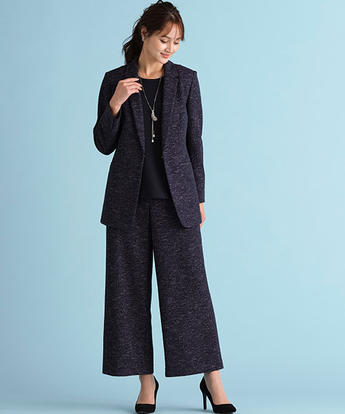 着るだけで格上エレガンス、ニットツィードのテーラードジャケット＆パンツのセットアップコーデ。
◆大きいサイズ◆model:173cm