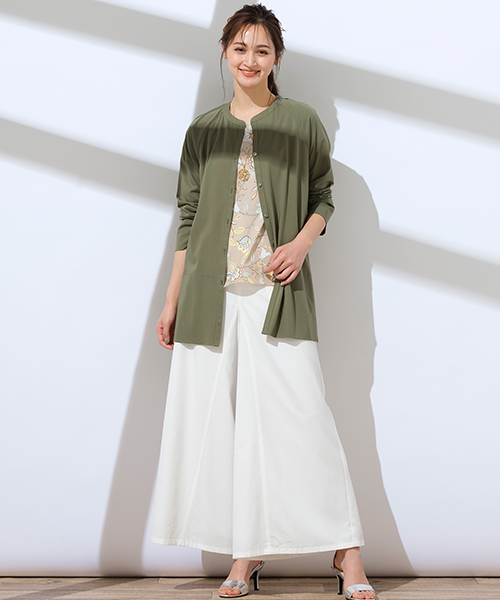 薄くて軽いロングカーディガンとプリントインナーをナチュラルなカラーでまとめた大人スタイル。
◆大きいサイズ◆model:173cm