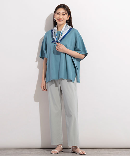 【大きいサイズ/L～３Lサイズ】ブルーのトップス＆スカーフで涼し気な夏コーデ