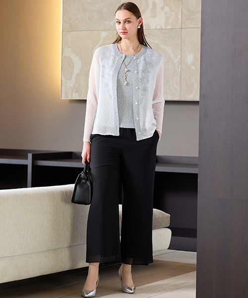 【リリアンビューティ】Lサイズ　パリ、リリアン・ビューティ社との提携によってスタート。 フレンチテイストをベースに、高級感と新鮮さをかねそなえたコンテンポラリーでシャープなエレガンスコーディネートを提案します。　モデル身長：175cm