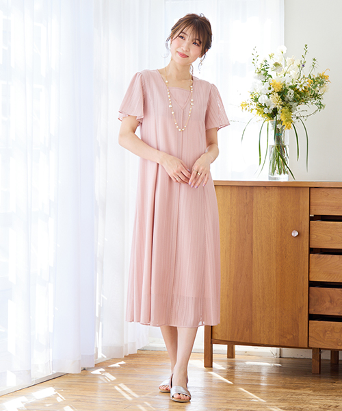 フラワーモチーフスリーブワンピース （ミニ丈・ひざ丈ワンピース  