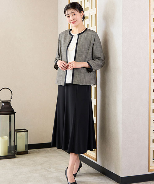 【大きいサイズ/L～3Lサイズ】国産のカラミを使用したエレガンスジャケットでスカートスタイルを格上げ！