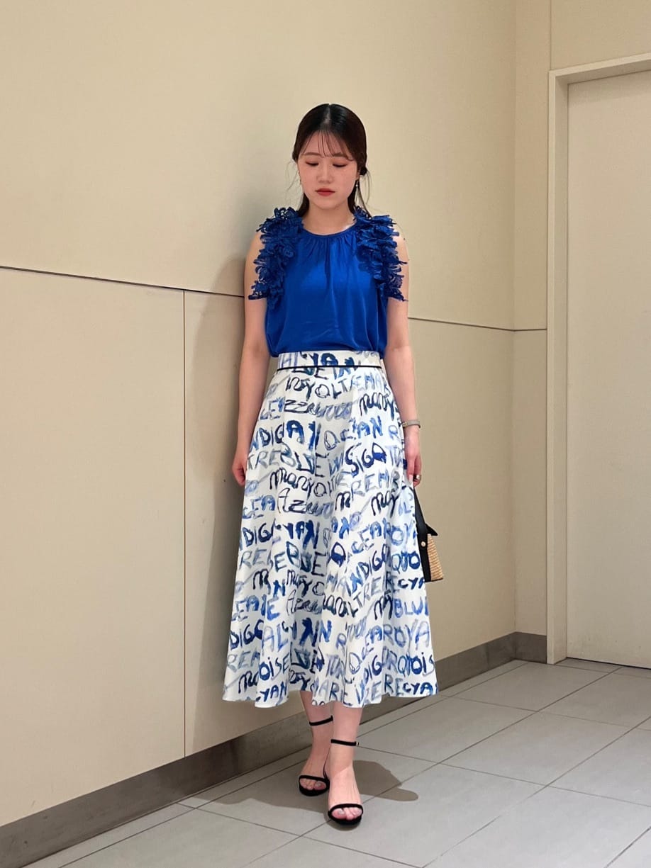 【アームレースプルオーバー】

アメリカンスリーブですが、肩についているレースで腕周りは少しカバーされます。
生地がさらっとしてて肌触りがいいので裾をアウトでパンツなどに合わせても◎
夏も涼しく使える一枚です！

【PONTOGLIOフレアスカート】

イタリアのテキスタイルメーカーPONTOGLIOの素材を使用したフレアスカート。
ウエストから骨盤周りはすっきりと、裾にかけてゆったりしたフレアなので、綺麗めなトップスで上品な装いにも、カジュアルなTシャツに合わせたコーデも◎

スタッフ身長　162㎝