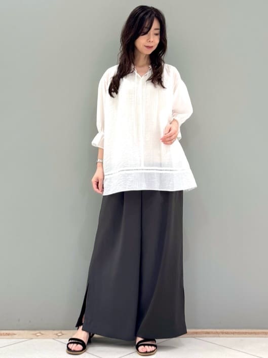 小花柄タックスリーブシフォンブラウス/洗える （シャツ