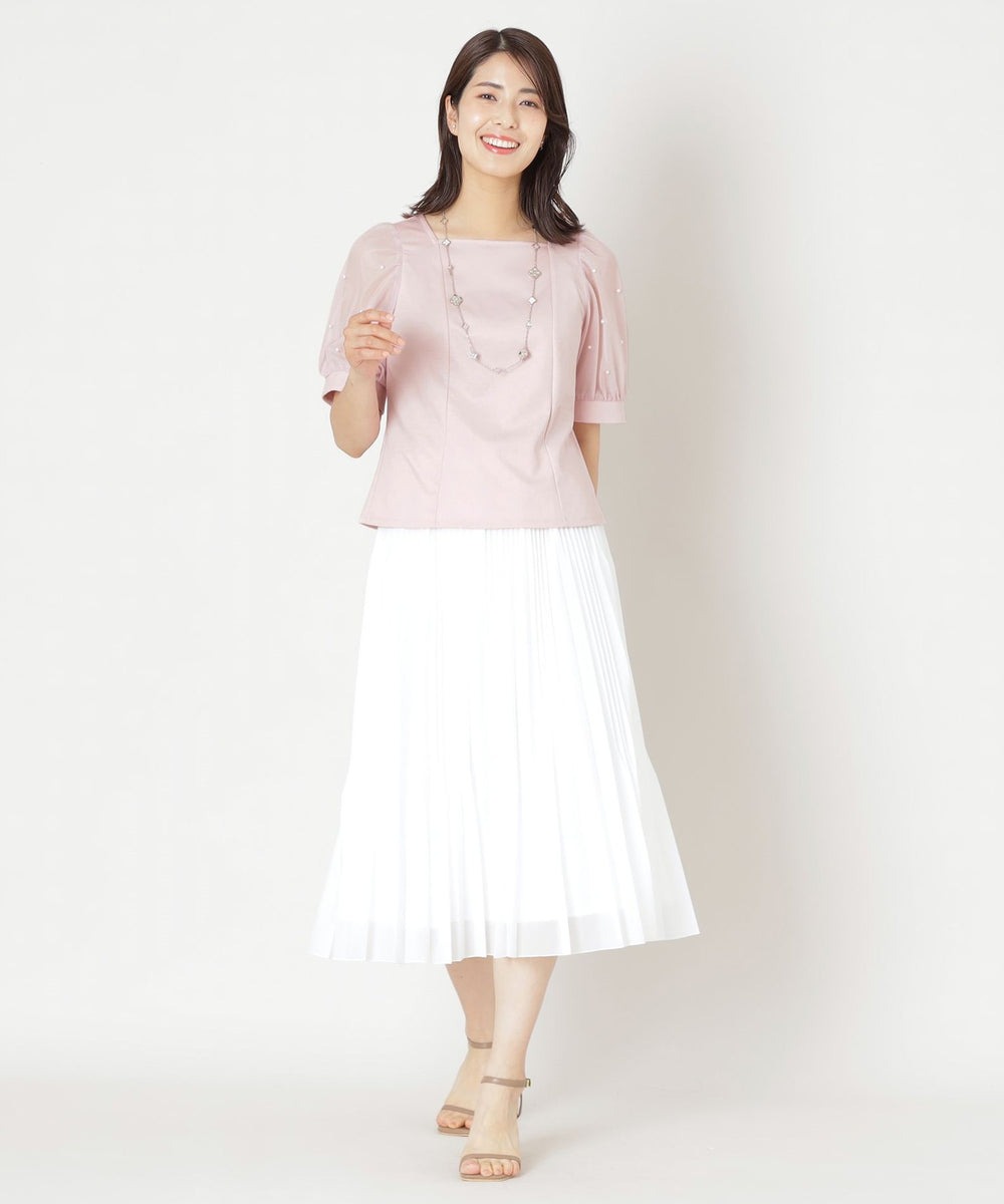 美品 大きいサイズ トゥービーシック リボンビジュー チュニック L】タックリボン＆ビジューネック チュニック （その他トップス