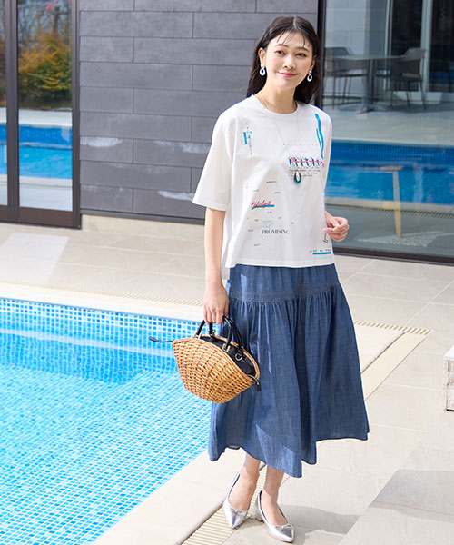 セール】 【洗える・日本製】鹿の子ニット フレアTシャツ