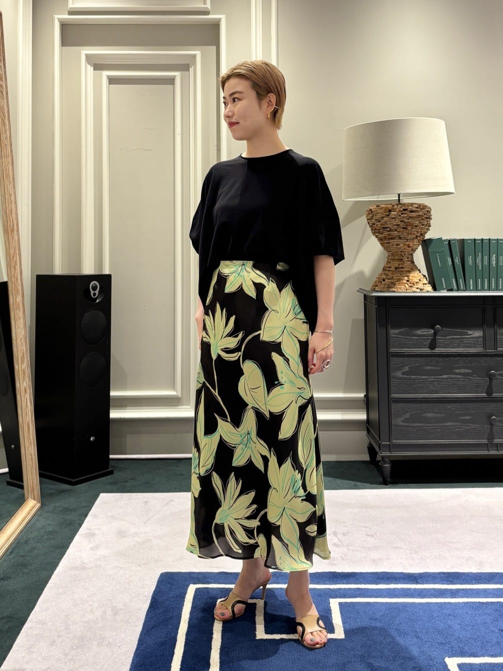45rpm コットンフレアタックスカート ブルー Cotton Dobby Check Flare Dress | Pasand by ne Quittez pas