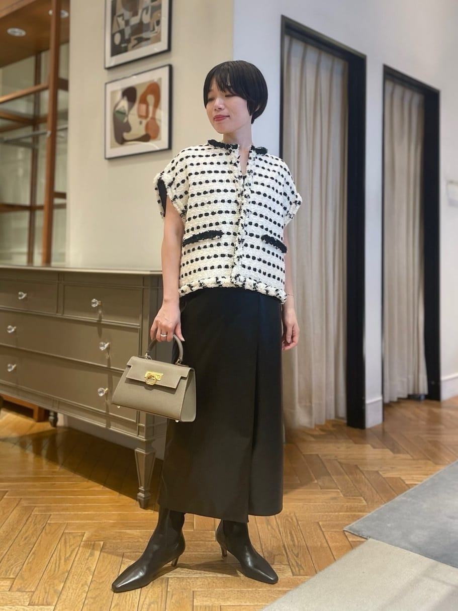 希少 美品 ENFOLD コットンニットロングジレ レイヤードベスト ブラック 希少！美品✨ENFOLD コットンニットロングジレ レイヤードベスト