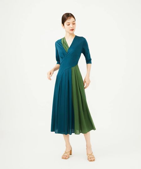 Sybilla リネン ロングワンピース パッチワーク セール】 パッチワークストライプドレス (ロング・マキシ丈